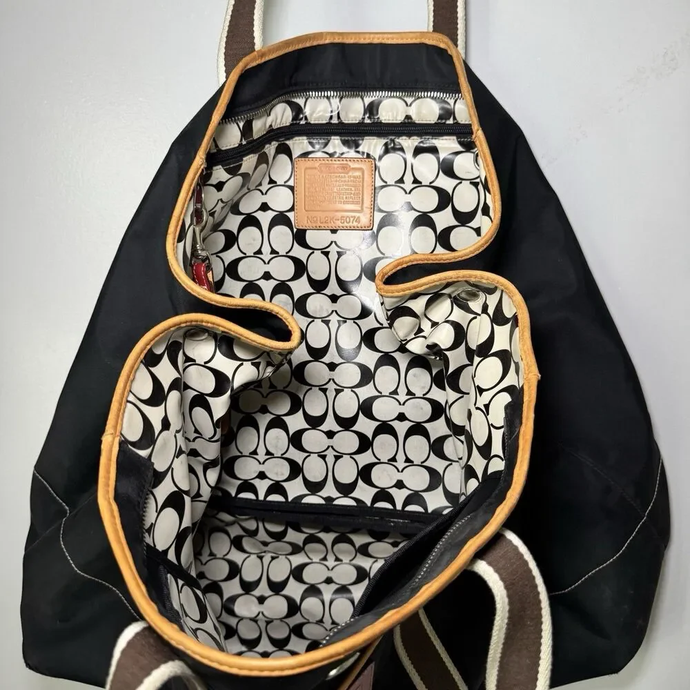 Coach Nylon & Leather Tote Black/Red/Brown Snap Up Large L2K-5074